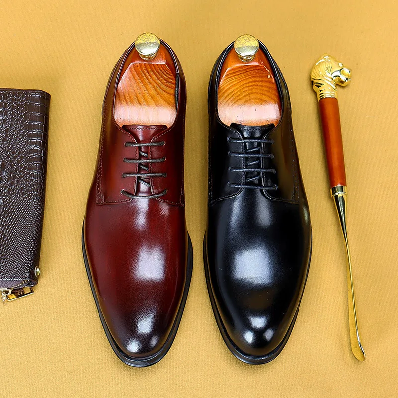 

Men'S Genuine Leather Vintage High Quality Shoes Luxury Wedding Formal Dress Classic Elegant Italian Black Shoe