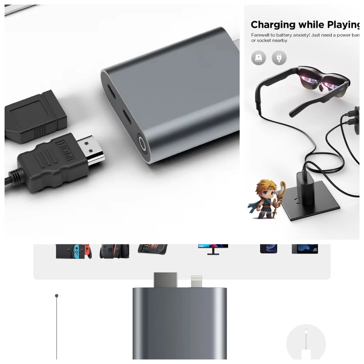 Portable  Adapter, Screen Companion Support Charging While Using