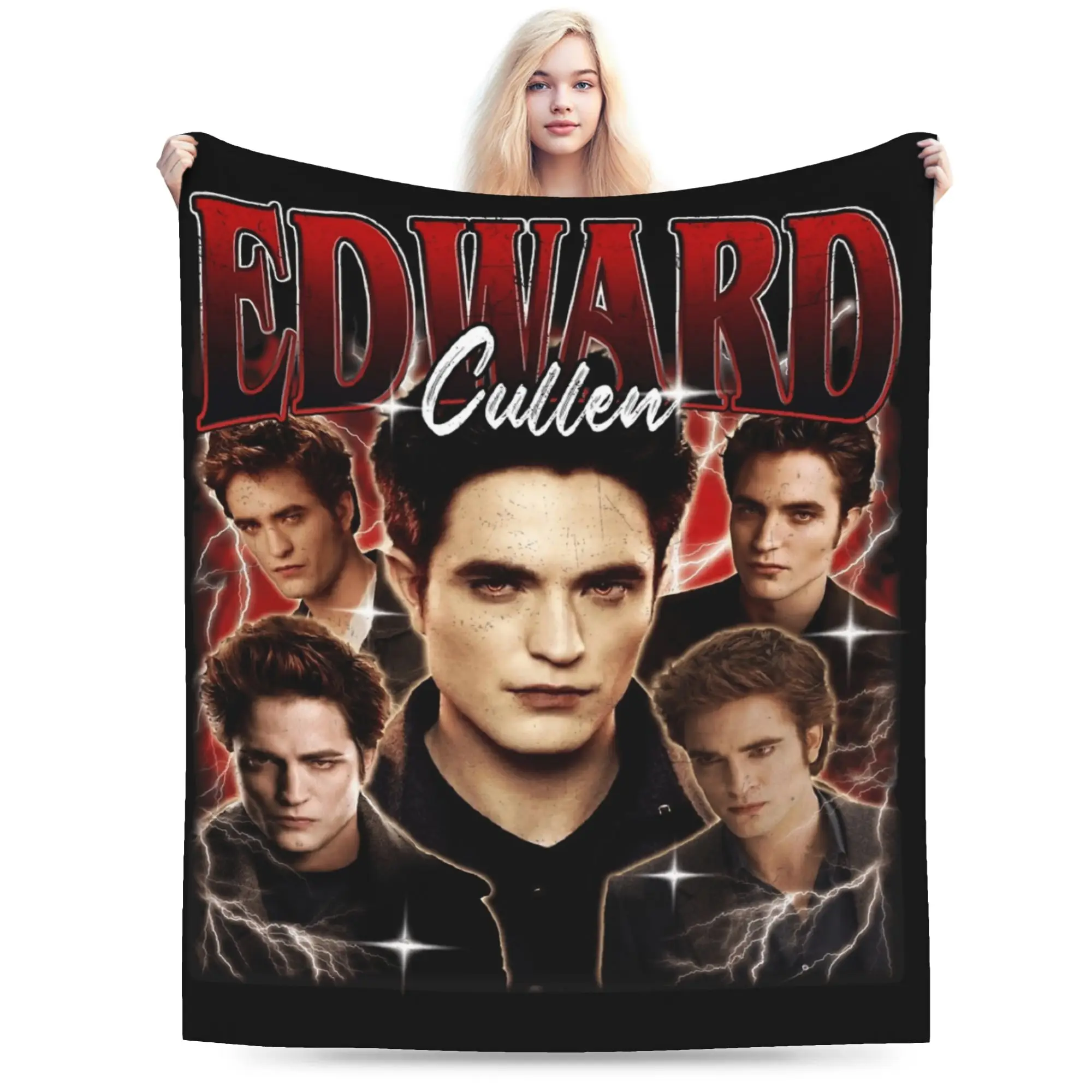 Edward Cullen Vintage 90s Twilight Blanket Flannel Summer   Multifunction Super Warm Throw Blanket for Bed Bedroom Bedspreads