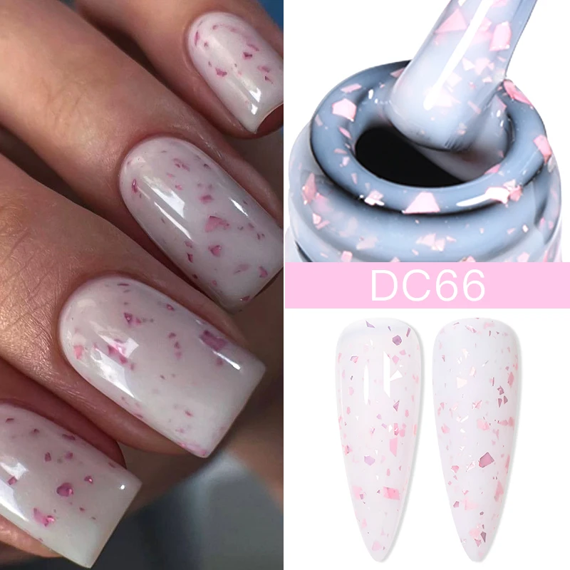 Mtssii 7ml Glitter Rubber Base Gel Pink Milky Gold Foil Sequins Soak Off Semi Perment UV LED Self-leveling Nail Art Varnish