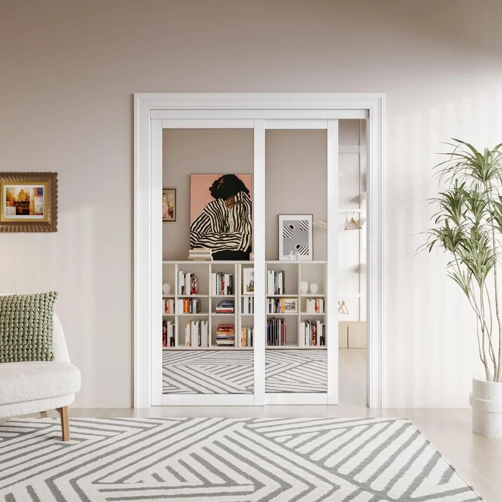 

Mirrored Sliding Closet Door 60"(Double 31") X 80" Interior Doors with Hardware Kit & Floor Guide, Mirrored Sliding Closet Door