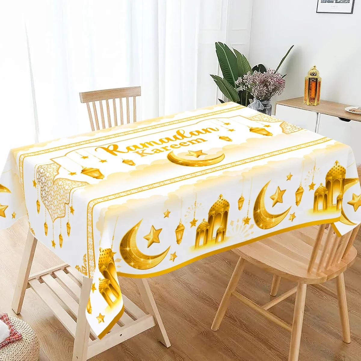 2026 Ramadan Moon Star Polyester Tablecloth 2026 Ramadan Kareem Decoration Islamic Muslim Party Supplies Eid Gifts