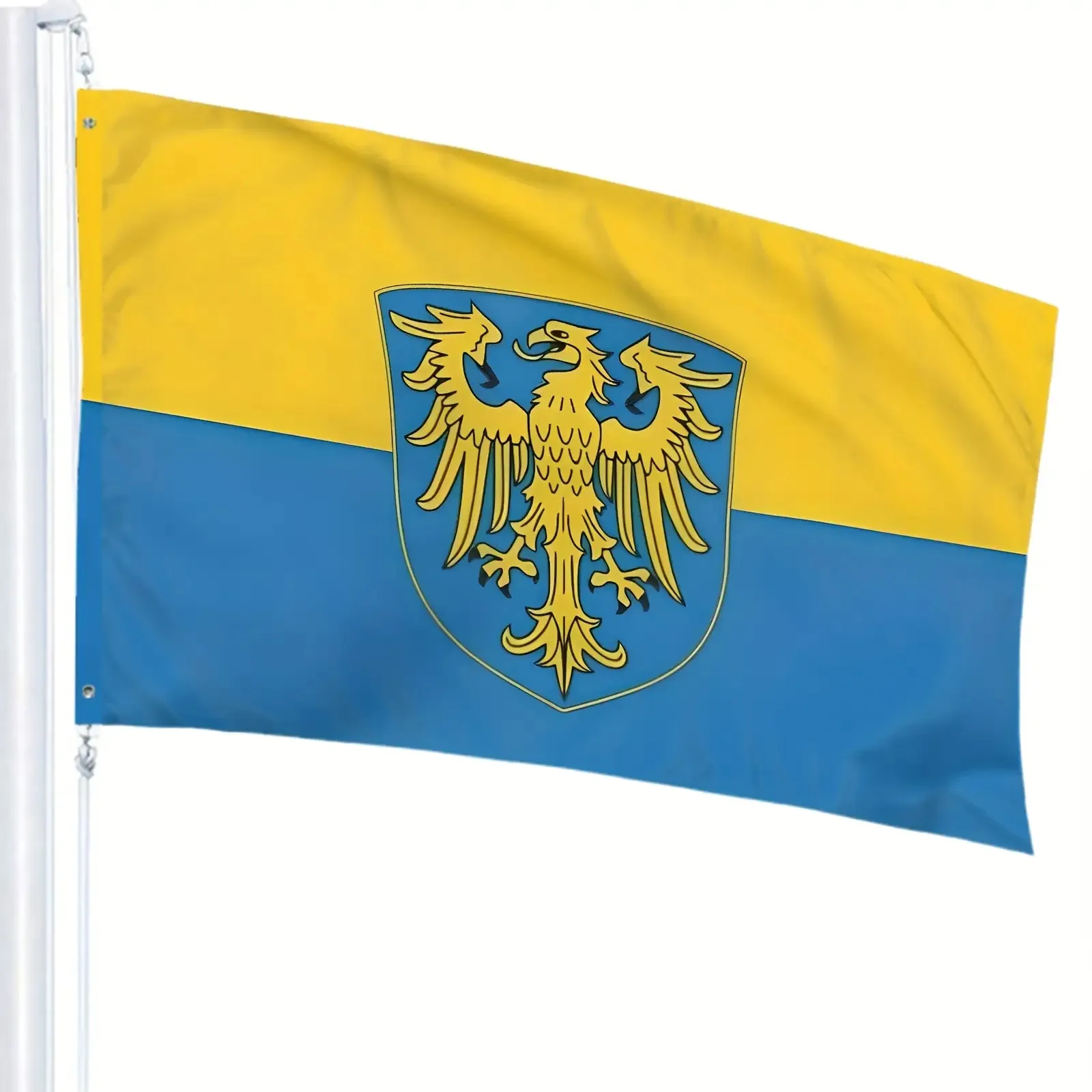 1pc The Upper Silesian Flag, with A Royal Blue Background and A Large Golden Eagle Pattern,Durable Polyester. No Flagpole