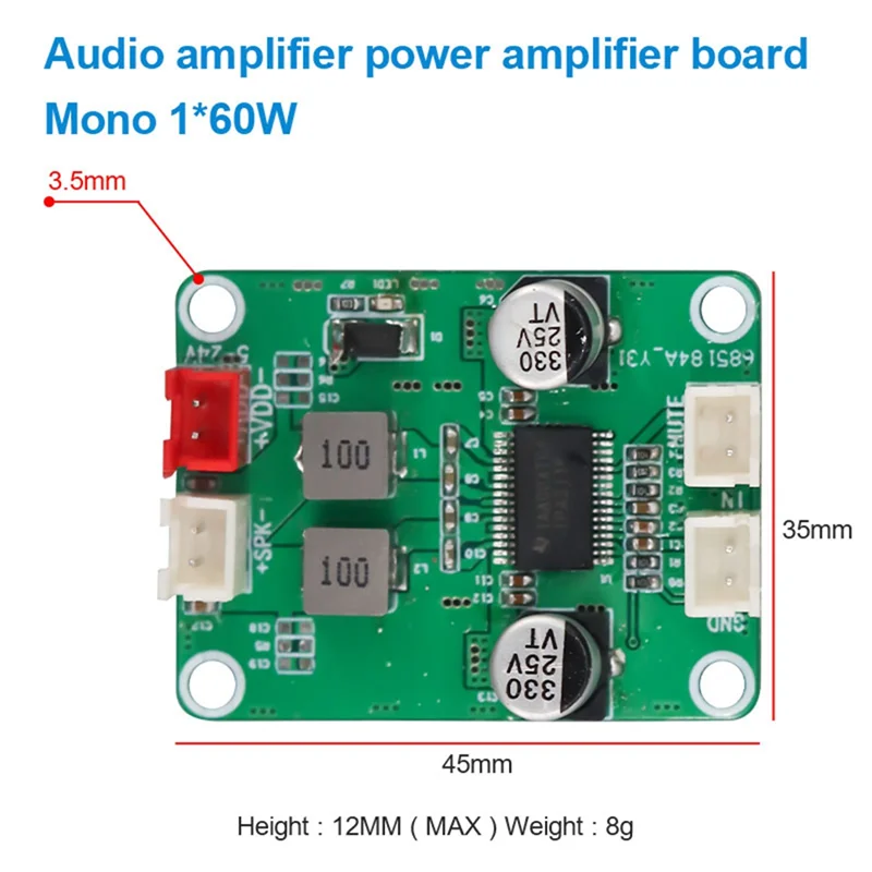 B68C 60W Mono Digital Audio Power Amplifier Board TPA3118 DC 12V-24V 4-8Ohm Class D Home Audio Amplifier Module