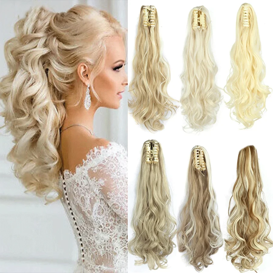 

Synthetic 22Inch Wavy Claw Clip On Ponytail Hair Extension Ponytail Extension Hair For Women Pony Tail Hair Hairpiece