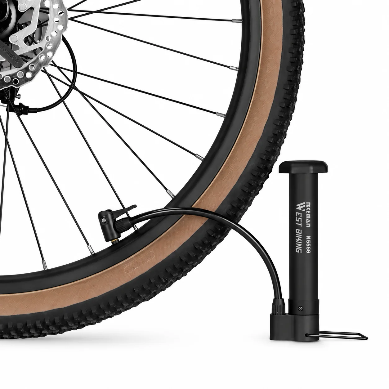 Mini Bicycle Foot Pump with Flexible Hose, Foldable Pedal Portable Air Inflator for MTB Road Bike E-Bike, 80 PSI