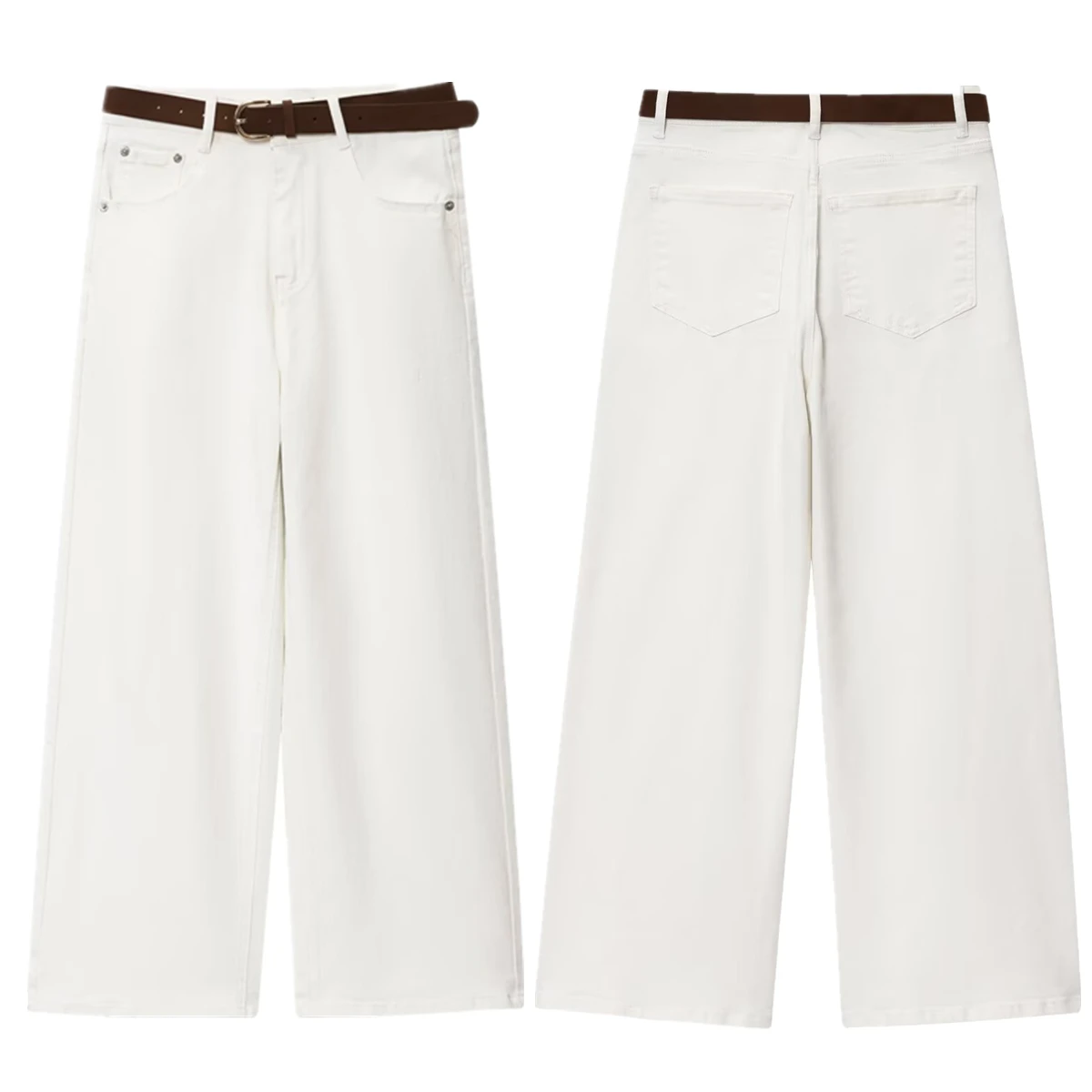 

Jenny&Dave Nordic Minimalist White Jeans Women's Belt Fashionable Elegant High Waist Wide Leg Jeans Mom Denim Pants Women