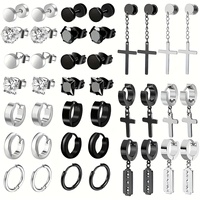 2-20 Pairs Stainless Steel Fashion Barbell Stud Earrings, Cross Blade Pendant Hoop Earrings, Suitable For Men For Daily Wear