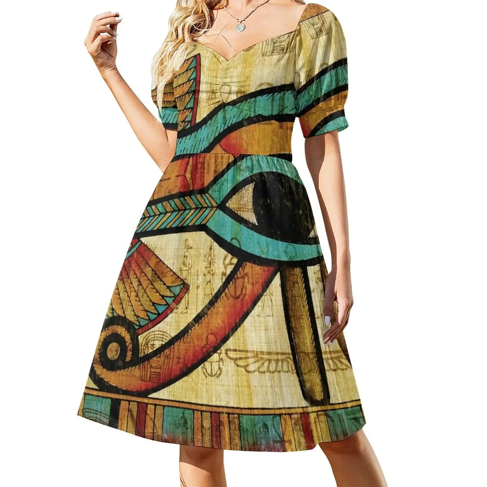 Eye of Horus Papyrus Short-Sleeved Dress Women's dresses evening dress dresses for women