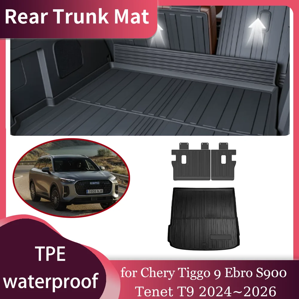 

Car Trunk Mat for Chery Tiggo 9 Ebro S900 Tenet T9 2024~2026 Waterproof Inside Liner Trunk Seat back Pad Cargo Tray Accessories
