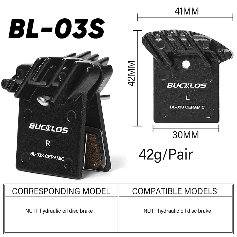 BUCKLOS BL-03S Bike Brake Pads Ceramic MTB Hydraulic Brake Pads Mountain Road Bike Disk Brake Pad Fit NUTT Bicycle Accessories