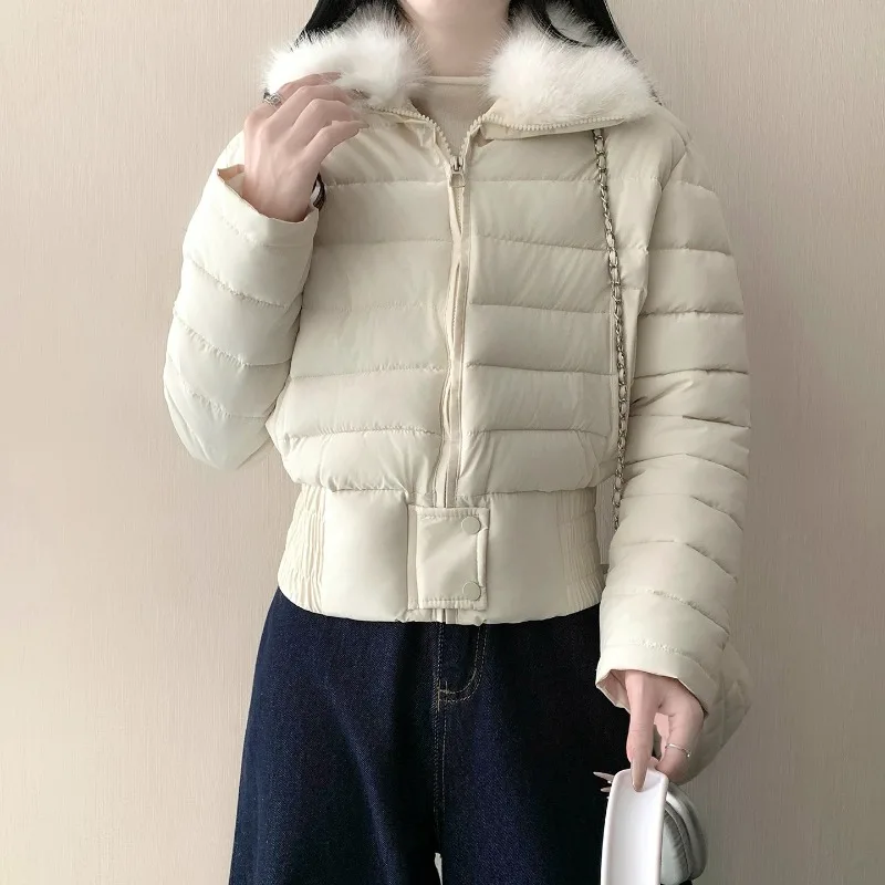 2026 Fashion Down Cotton-padded Jacket Women Short Parkas Winter Coat Fur Collar Outerwear Streetwear Student Thicken Slim Coats