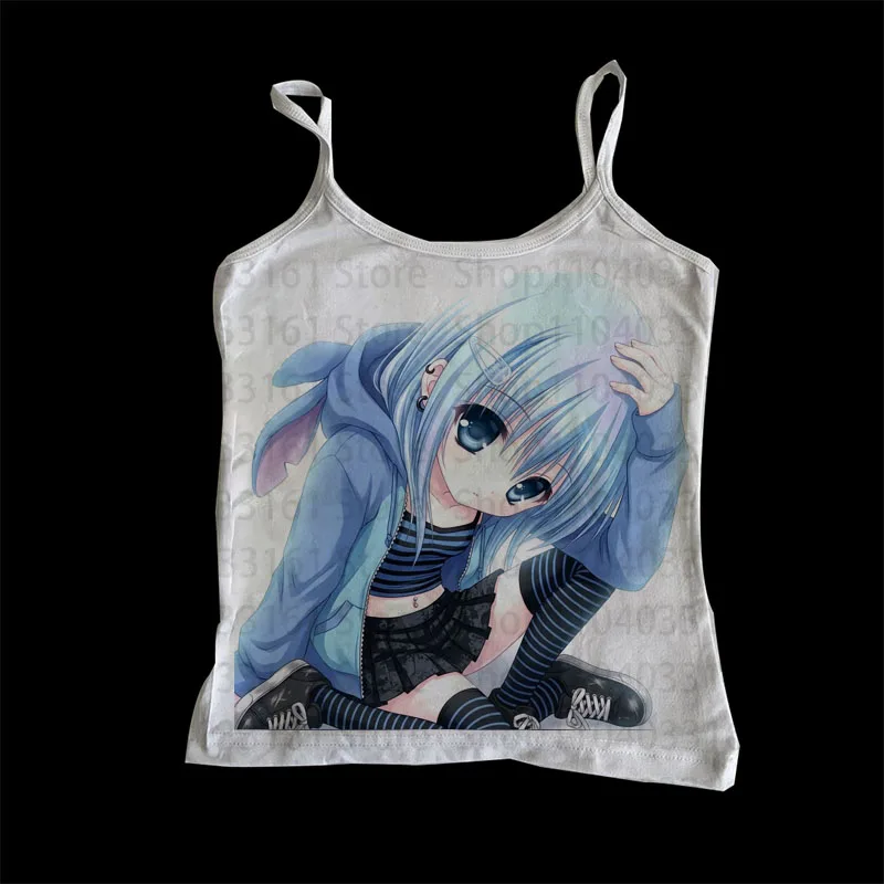 90s Fashion Kawaii Streetwear Aesthetic Graphic Tank Tops Gothic Retro Printing Vest Cute Girl Slim Casual Women Clothing Summer