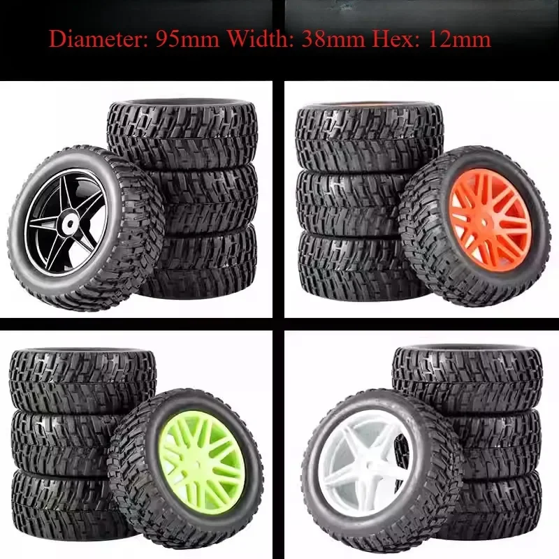 

RS Wear-Resistant Off Road Tires Plastic Wheel Rim Rubber Tyre for 1:10 RC Car HSP 94107 94166 94106 94155 Tamiya Wltoys 144001