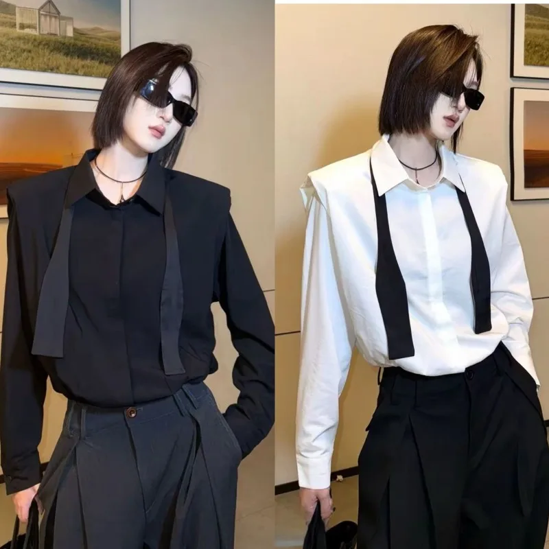 Début de l'automne nouveau Style ruban épaulette chemise à manches longues femmes Style Niche haut Blouses