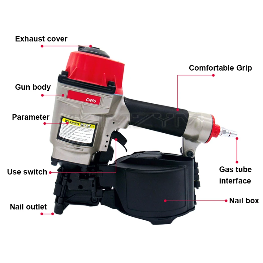 Pneumatic Coil Nailer CN55 CN70 CN80 Industrial Roofing Pneumatic Roll Nail Gun Siding Coil Nailer Gun Air Nail Gun 25-80mm