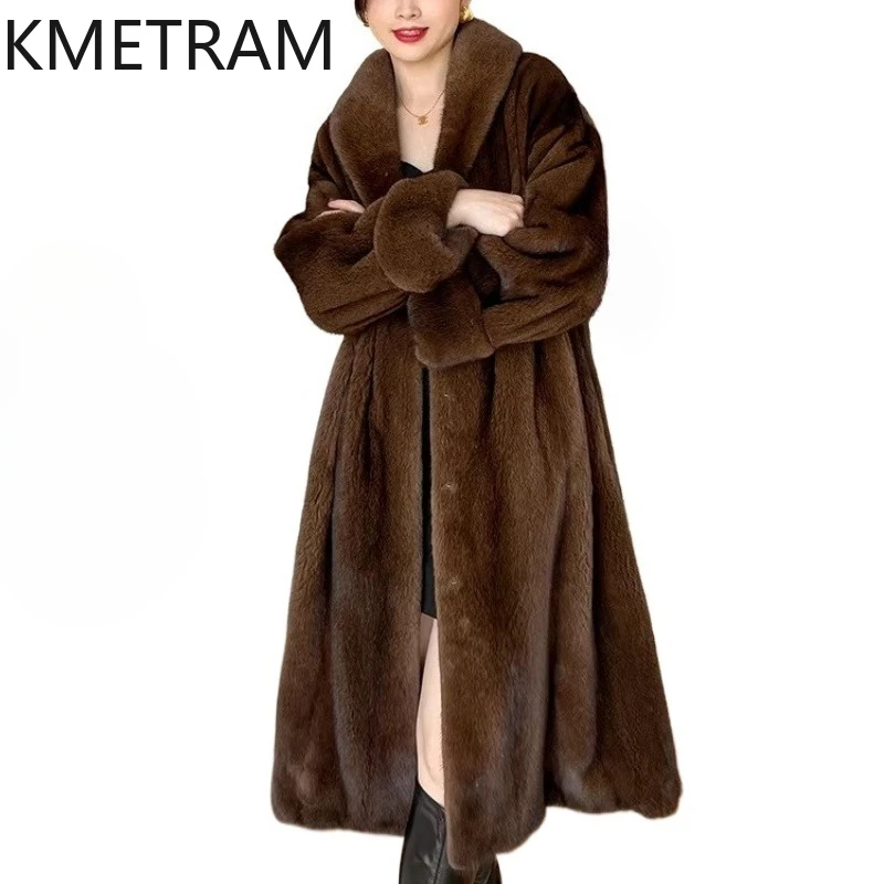 KMETRAM, chaqueta de piel de visón Natural de 100% de alta calidad para mujer, abrigo largo de lujo de piel de visón auténtica, ropa de invierno para mujer 2026 Fourrure