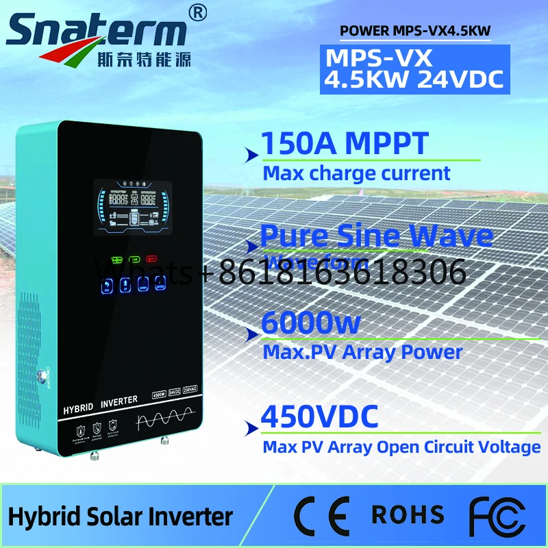 4500W MPPT 24VDC to 230VAC Built-in 150A Solar Charger Pure Sine Wave LCD Display and Touchable Buttons