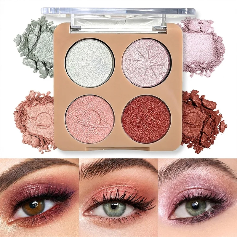 JUJU DREAM Glazed Moon Palette de fards à paupières 4 couleurs, tous scintillants, imperméables, longue tenue, mini maquillage pour les yeux, cosmétiques