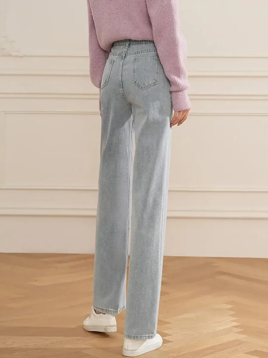 LOUIS YAO-Calça jeans lavada de cor clara feminina, calça reta, ajuste solto, longa, elegante, primavera, 2021