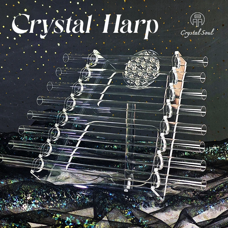 CrystalSoul 432hz Clear Instrument 8 Notes Crystal Singing Harp with Case and Accessories