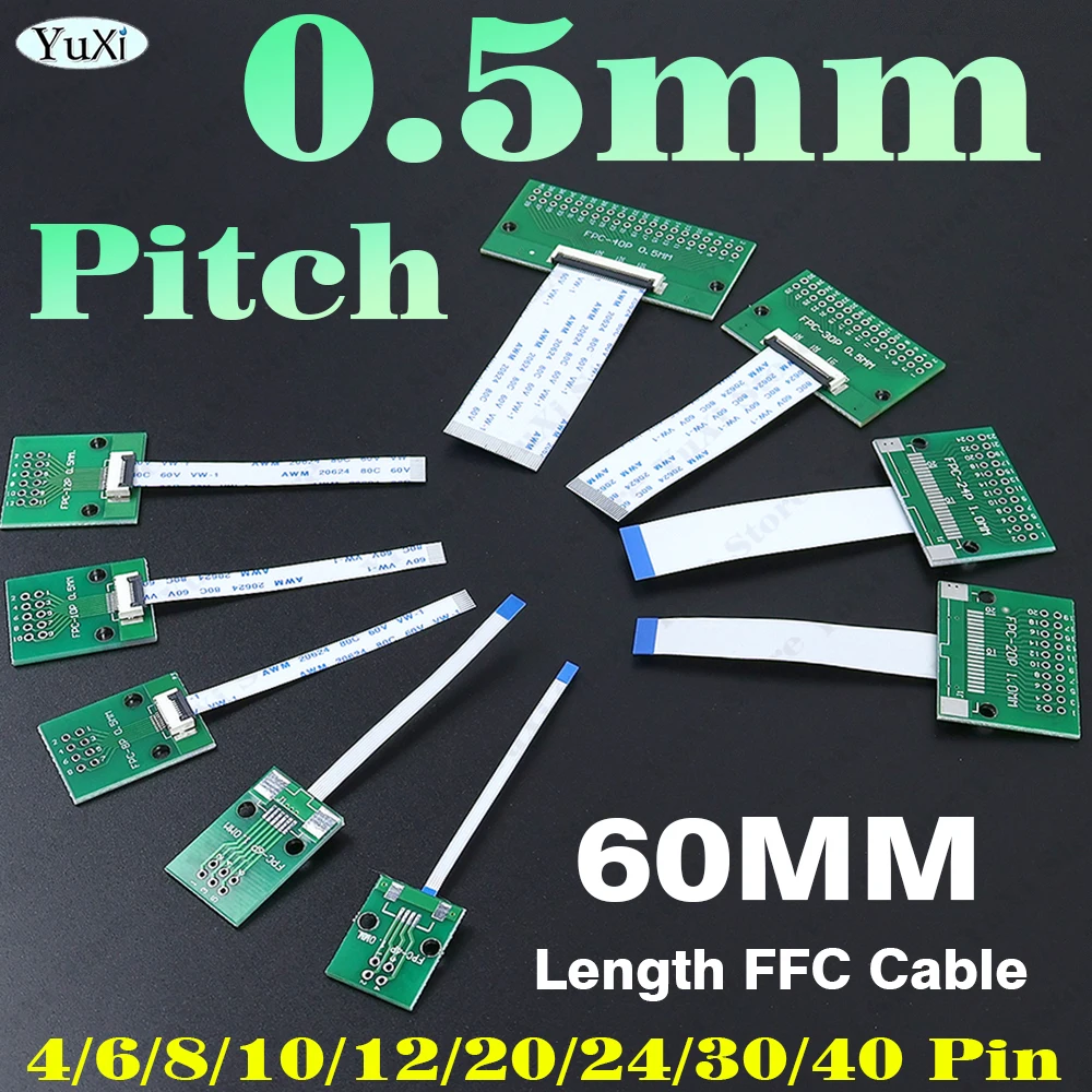 1-10Set FFC/FPC Adapter Board 0.5mm Pitch 60mm Length FFC Cable 6P 8P 10P 12P 14P 20P 24P 30P 40PIN Soldered Connector