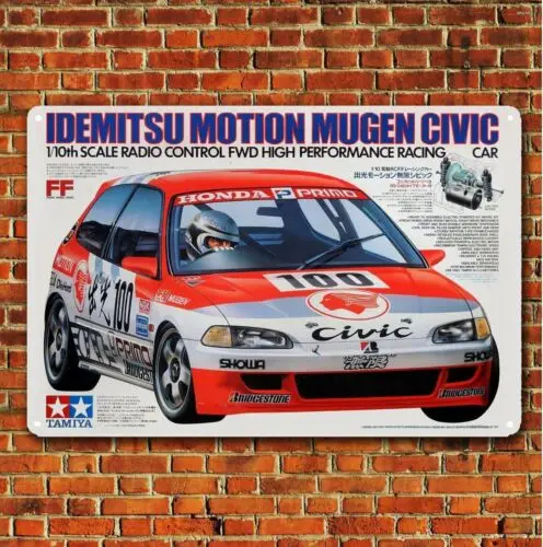 Metallposter, Auto-Maßstabsmodell, Blechschild, Plakette, Tamiya Idemitsu Motion Mugen Civic-Aluminium