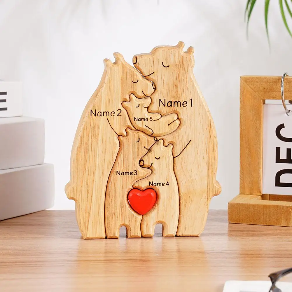 Personalized Name Puzzle Customized Cute Bear Wooden Puzzle Toys For Home Ornament Creative Art Gifts For Baby Boy Girl