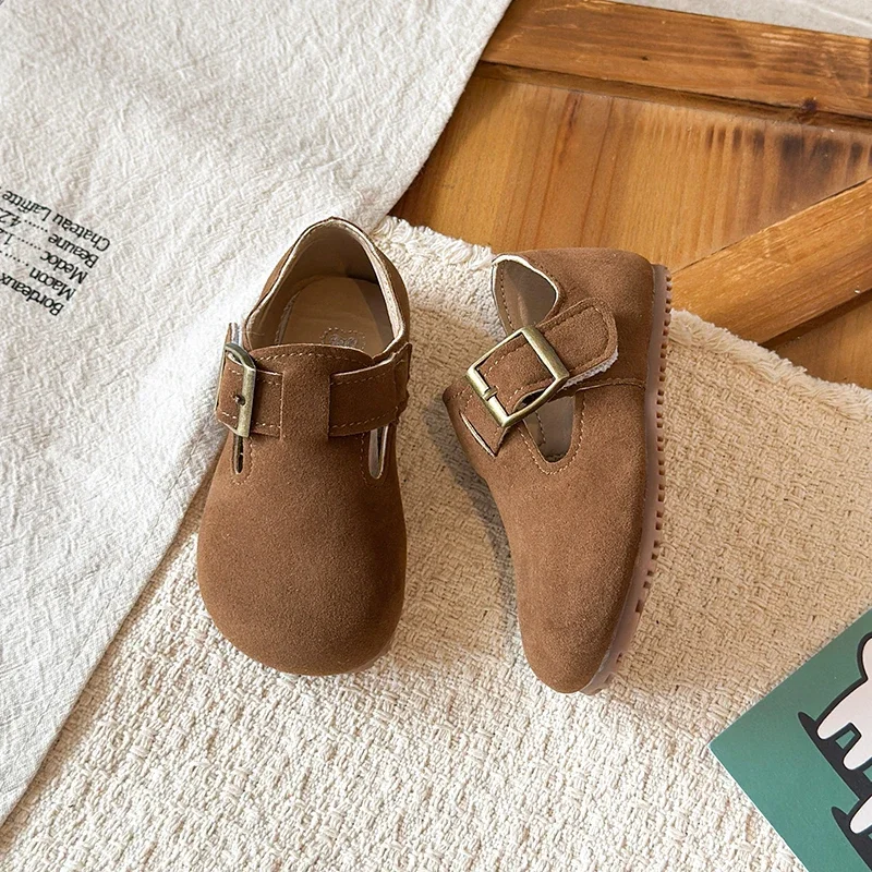 Spring Autumn Toddler Leather Shoes for Girl Simple Solid Color Kids Fashion Vintage Shoes Soft Bottom Children's Casual Shoes