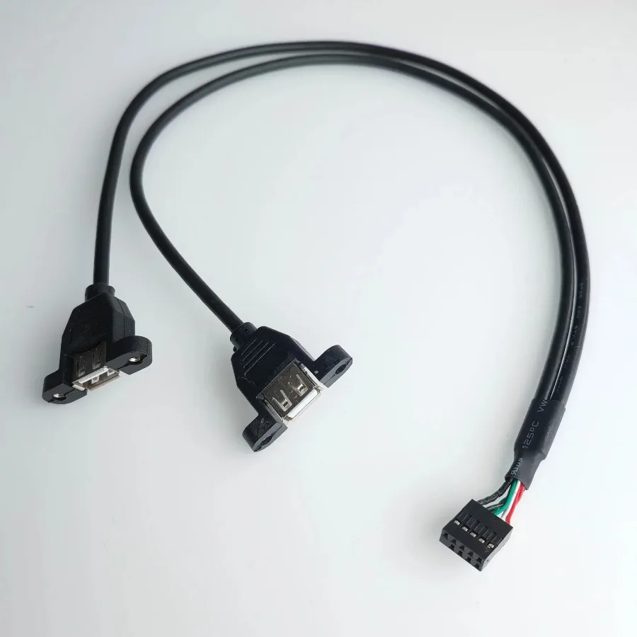 

9Pin to 2-Port USB 2.0 Panel Mount Motherboard Data Extension Cable with Screws Dupont 2.54mm Distance 50cm