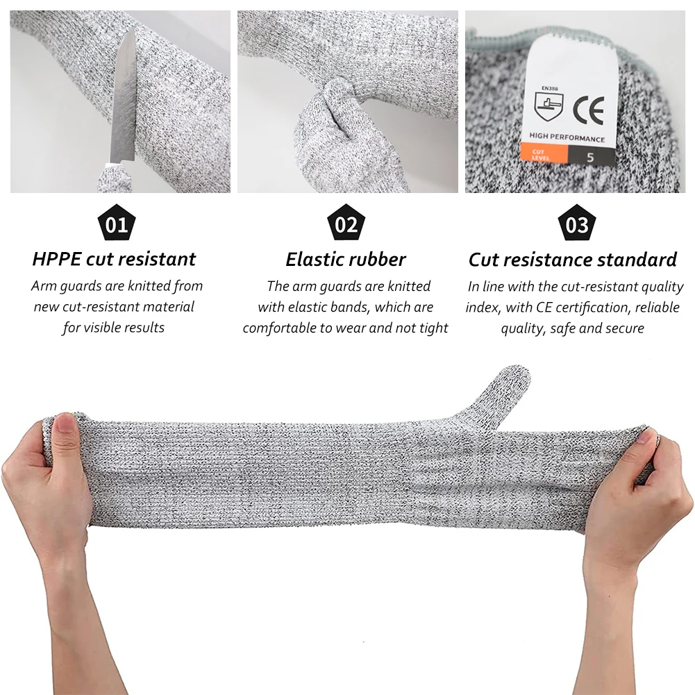 1Pair Anti-Puncture Cut Arm Sleeve Resistant Breathable Skin-friendly Food Grade Material Cut-Resistant Arm Sleeve Cover Gloves