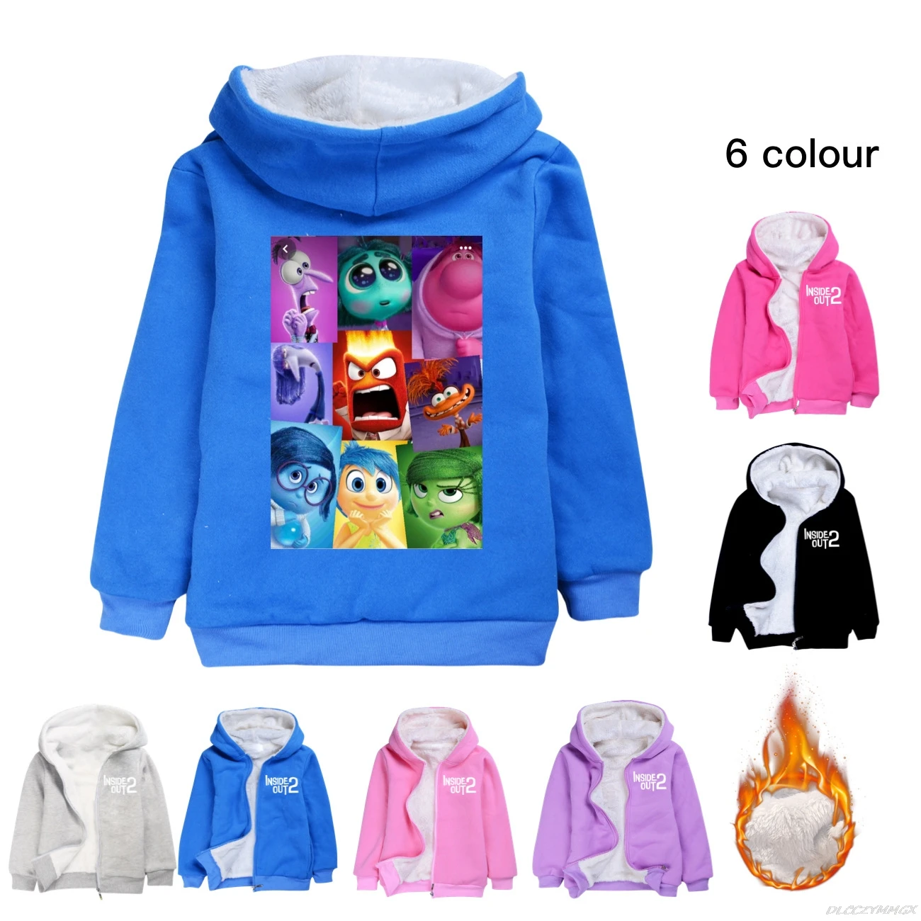 

Inside Out2 Boys Girls Winter Thick Jacket Warm Plush Thickening Zipper Hooded Windproof Coat Cotton Jackets for 1-15 Years