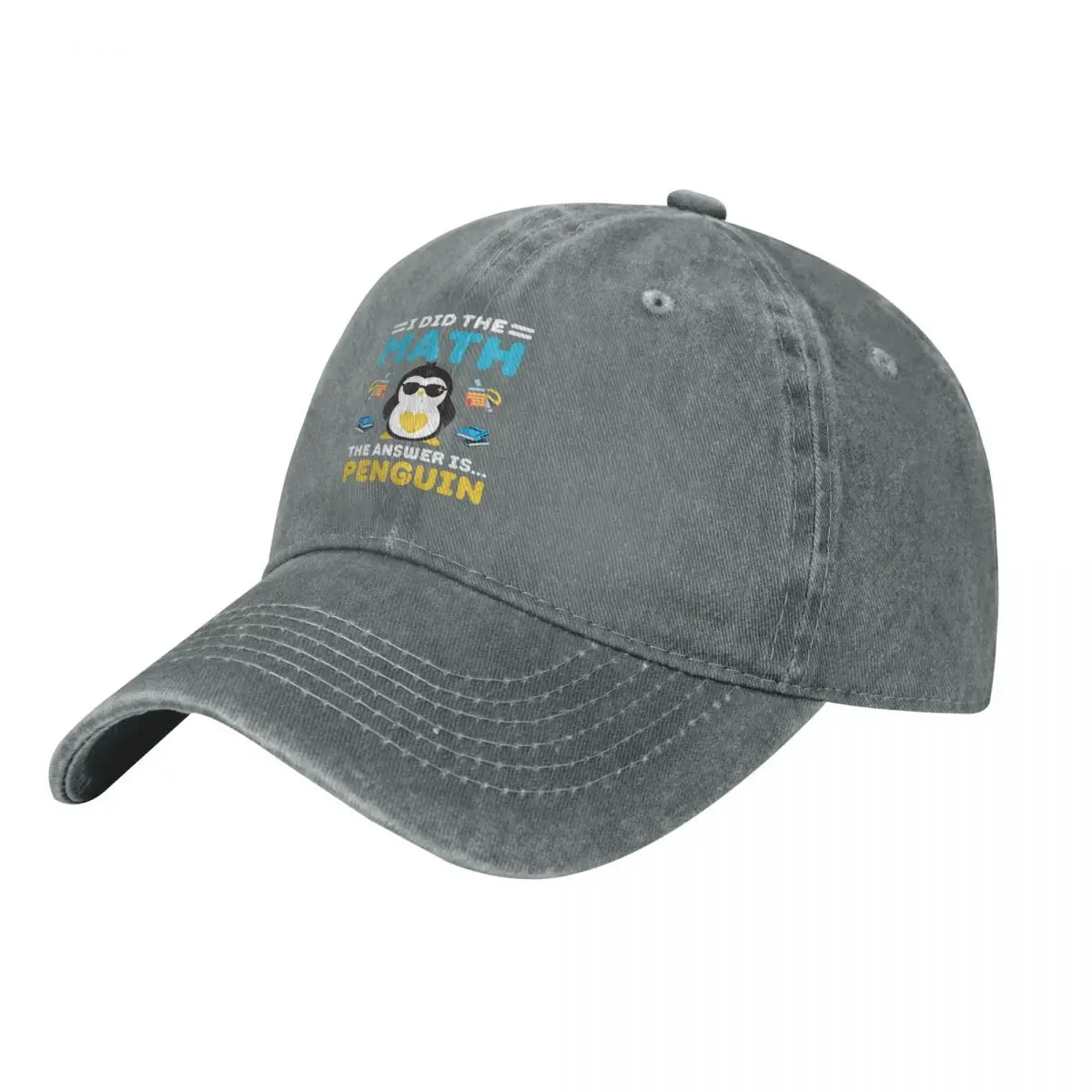 Humor Mathematics, Penguin Lover 2 Baseball Caps Snapback Washed Denim Hats Outdoor Cowboy Hat for Unisex
