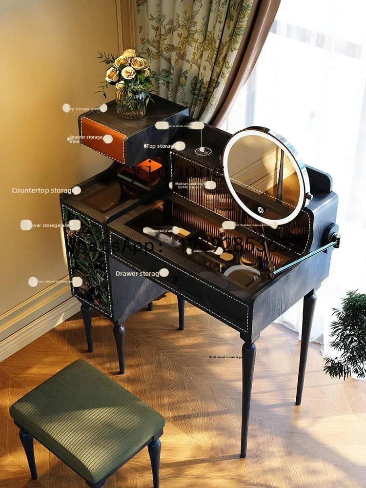 

X8 French Retro Dressing Table Small Apartment Master Bedroom Solid Wood Dressing Table Vintage Storage Makeup Table