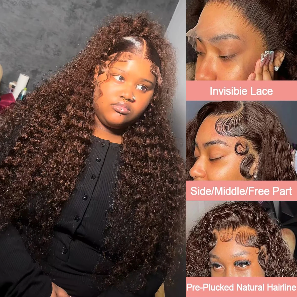 

30-дюймовые коричневые кудрявые парики из натуральных волос, шоколадно-коричневые, 13x4, 13x6, HD кружевной фронтальный парик, парик с водной волной, парик с глубокой волной для женщин