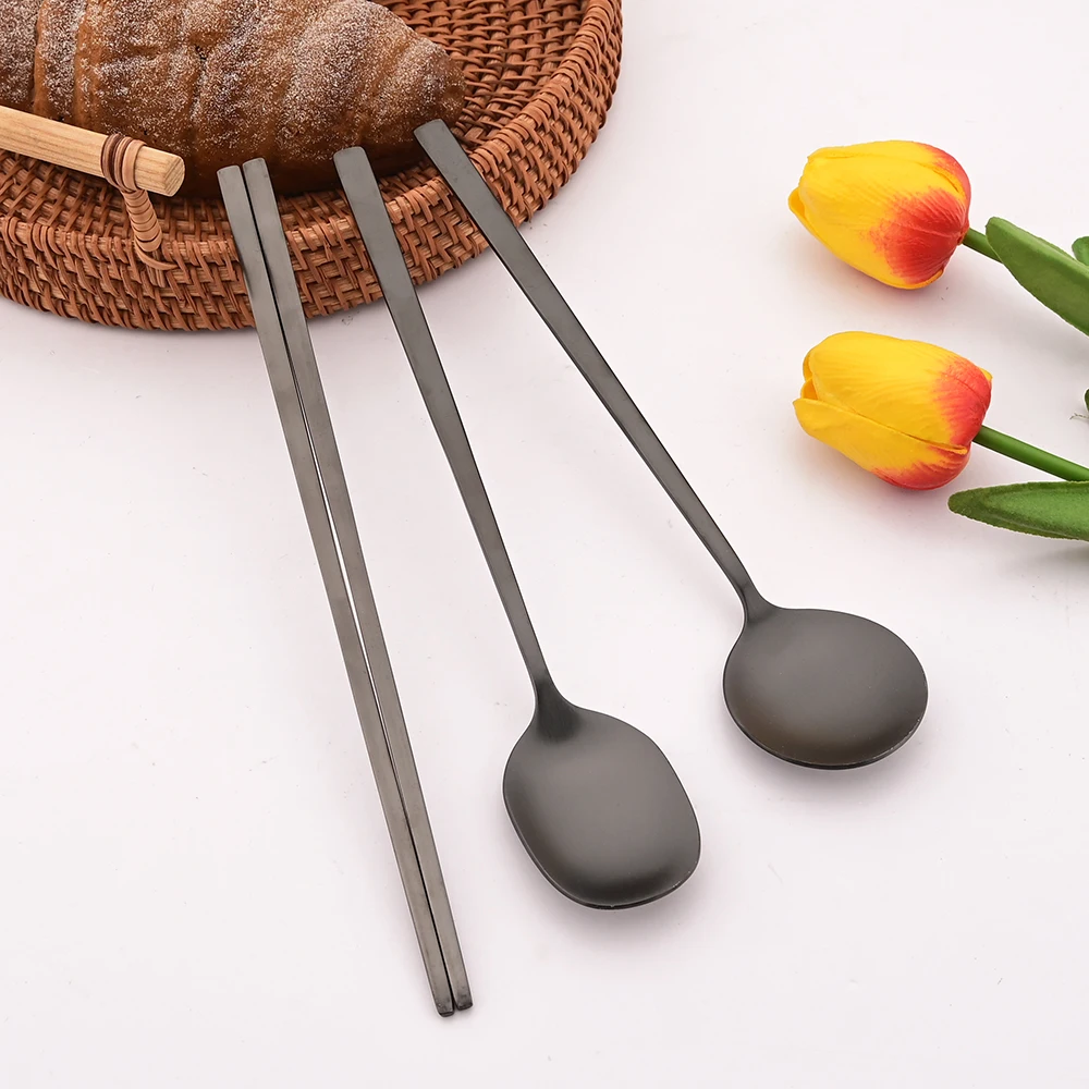 Korean 8Pcs/Set Tableware Set High Quality Stainless Steel Matte Dinner Set Dinnerware Spoon Chopsticks Flatware Cutlery Set view 5