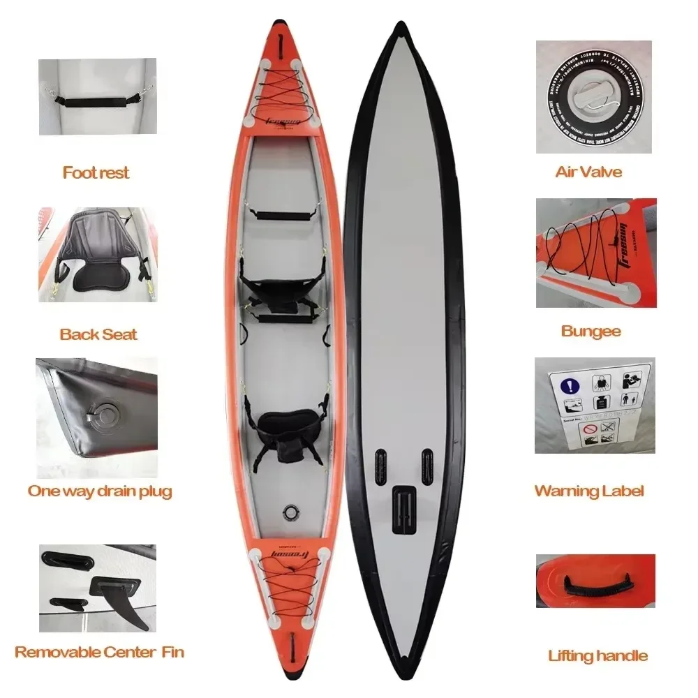 Inflatable Kayak Single or Double or 2+1Person Kayak with Seat Paddle Foot Rest High Pressure Double Wall Drop Stitch Material