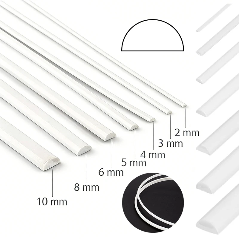 10-50 Stück DIY ABS Halbrundstäbe für Modellbau, Hobby-Bastelarbeiten, Heimdekoration, verschiedene Durchmesser 1/1,5/2/3/4/5/6/8/10mm