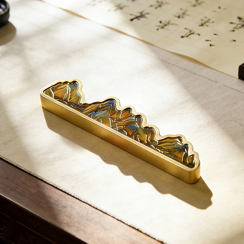 Chinese Brass Mountain Brush Pen Rest Calligraphy Brush Rack Four Treasures of the Study Cultural Creative Desktop Decoration
