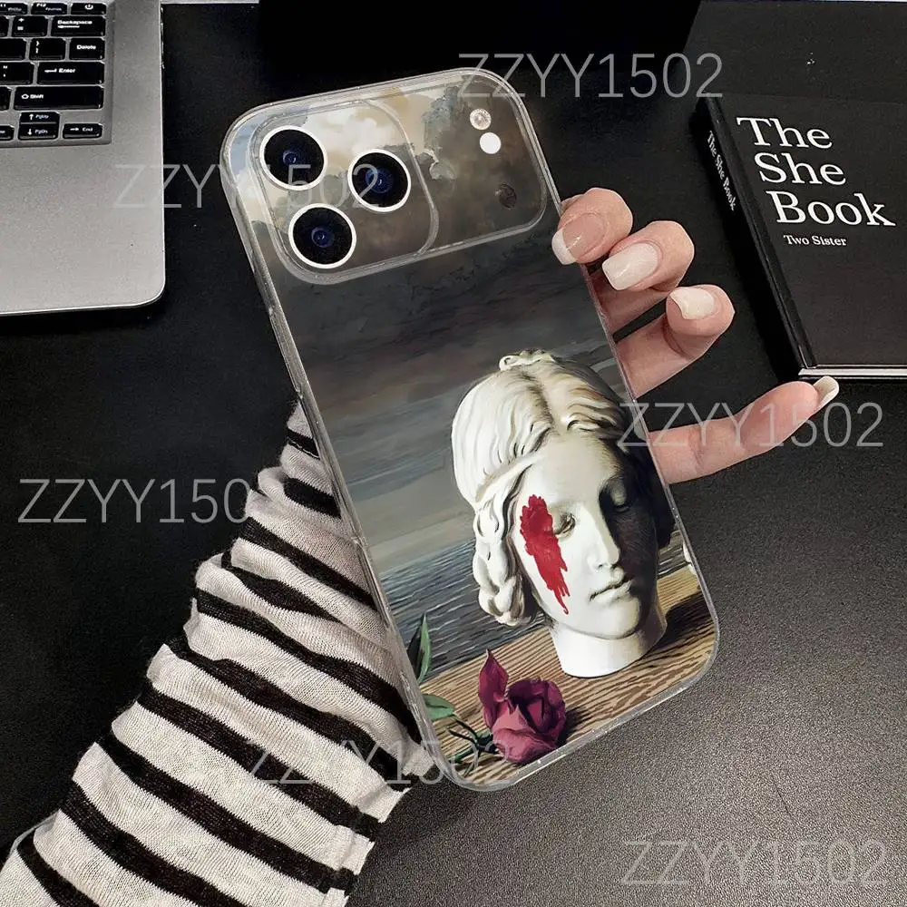 R-rené magritte arte para iphone 17,16,15,14,13,12,11 pro, max, plus, x,xs, xr, se4, e mini transparente macio moda impressão caso de telefone