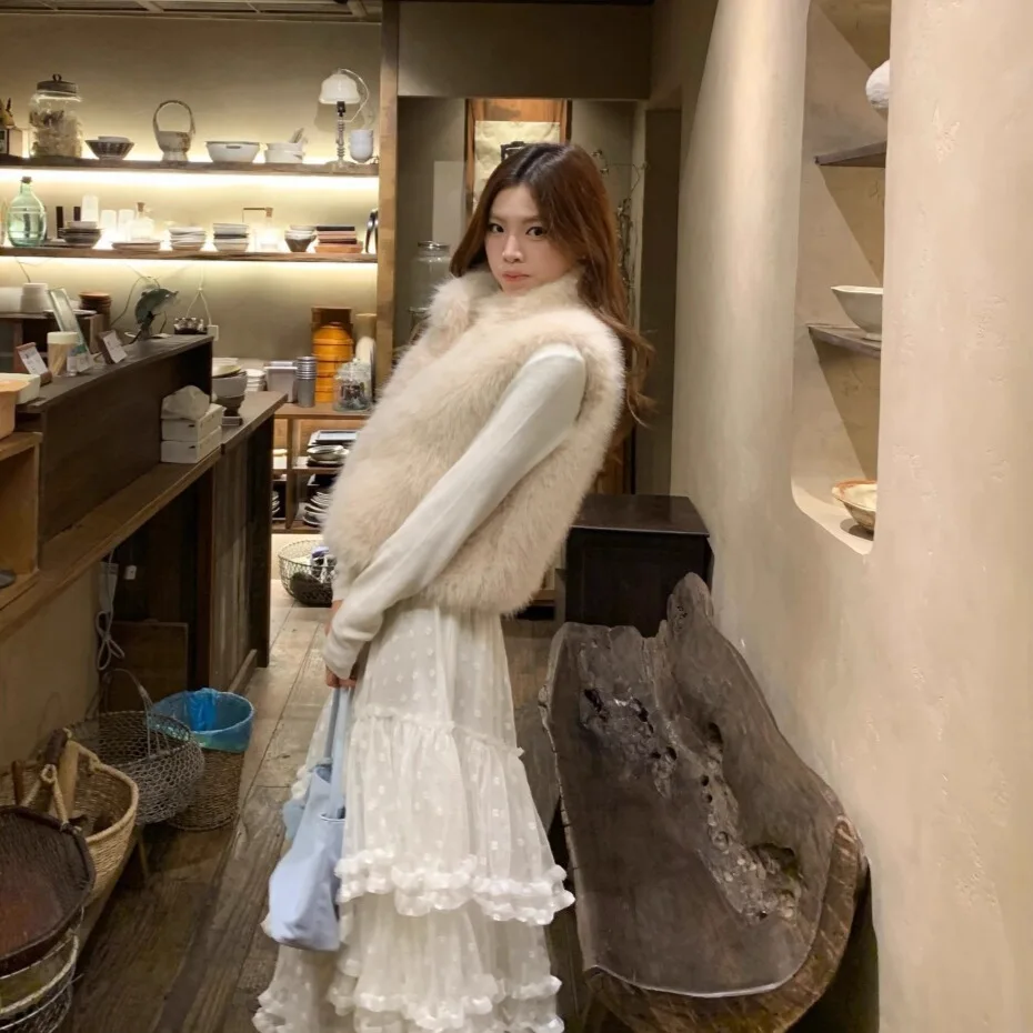 Women's New Versatile Fox Fur Mink Vest Sleeveless Cape Coat