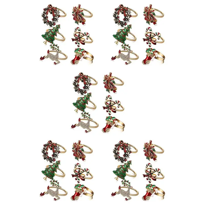 BHBD-30Pcs Christmas Napkin Rings Xmas Napkin Holder Rings Wreath For Holiday Party Dinner Table Decoration