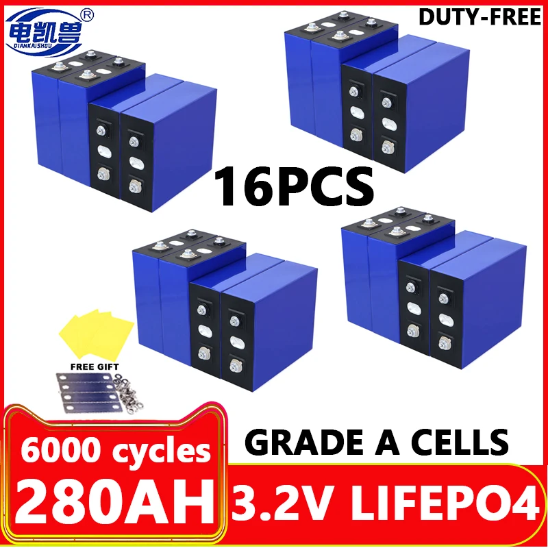 

16pcs new 3.2V 280Ah 202Ah 150AH 105Ah LiFePO4 battery 3C Lithium iron phosphate battery for 4S 12V 24V Golf Cart Yacht RV solar