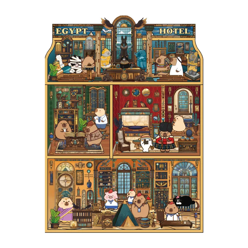 Card Lover 3 Pcs [Capibala Hotel Series] Creative Cartoon Interesting Scenes Collage Puzzle Stickers PET Material Scrapbook Kit