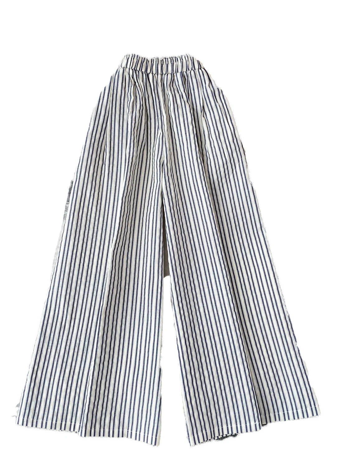 High Waist Striped Wide Leg Pants Women's Casual Loose Fit Korean Sle Straight Cut Nine Point Pants Summer 2025