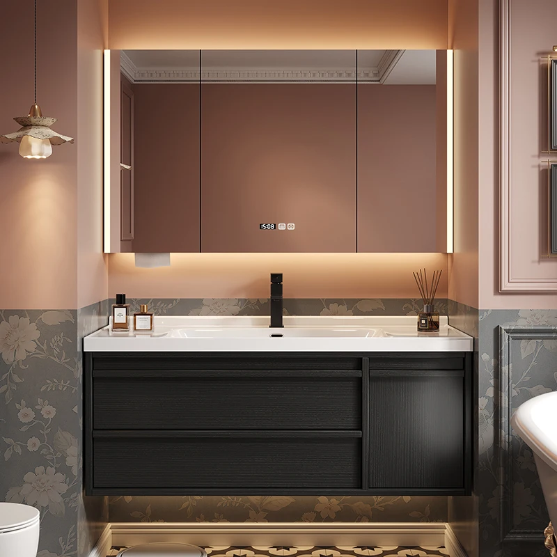 

Ванная комната, черная керамическая встроенная раковина, шкаф для ванной комнаты, умывальник, унитаз, шкаф для умывальника, умывальник, раковина