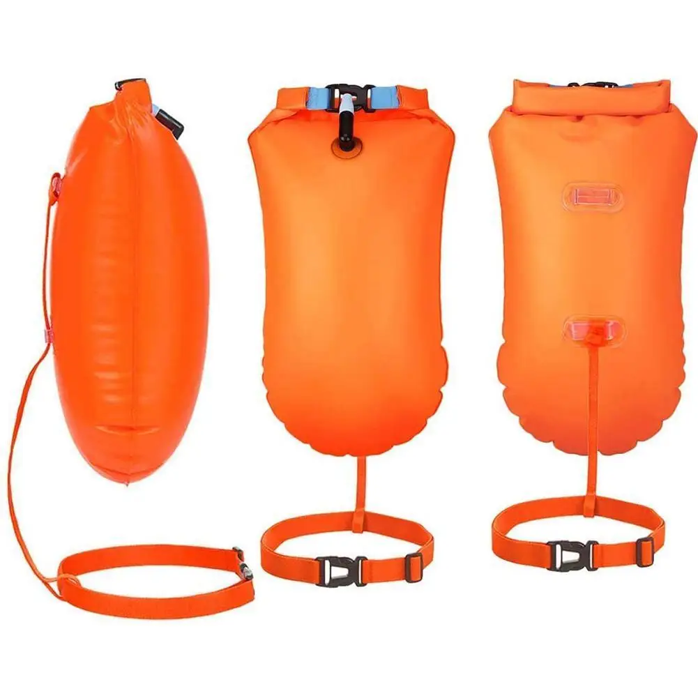 Boya de natación abierta inflable, flotador de remolque, bolsa seca, bolsa de aire doble con cinturón para natación, bolsa de seguridad para almacenamiento de deportes acuáticos