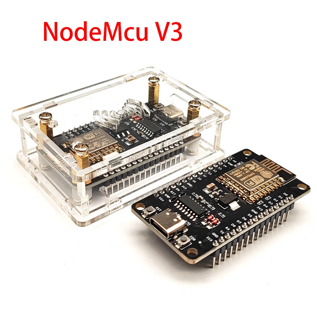 Nodemcu V3 Draadloze Module Ch340 V2 Lua Gebaseerd Op Esp8266 ESP-12E Wifi Iot Development Board Type-C Acryl Shell Optioneel