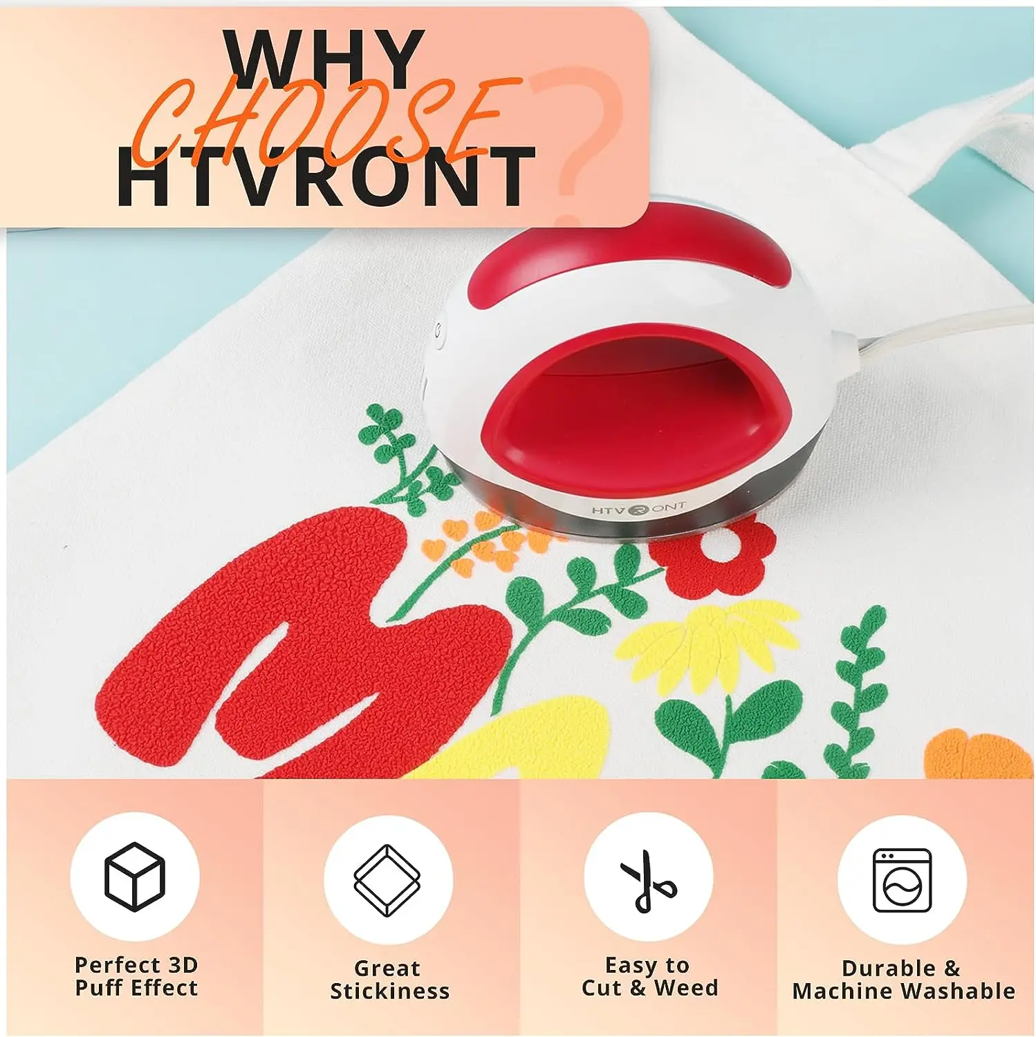 HTVRONT 10"X6ft 3D Puff Heat Transfer Vinyl Roll 7 Colors for Clothing T-shirt Printing DIY Iron on HTV Christmas Gift