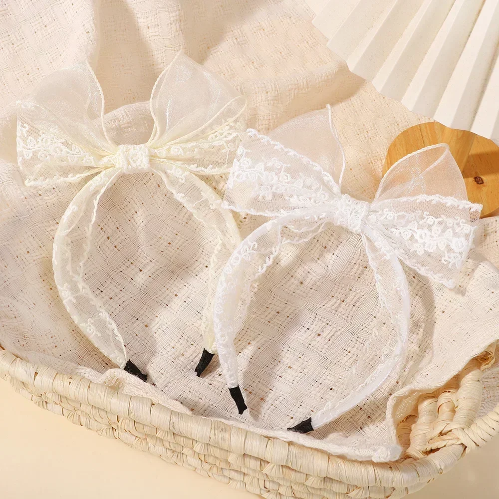 

LOVEKIKI 1Pcs White Lace Big Bow Hairhoop for Girls Party Headbands Hair Bands Kids Boutique Princess Headwear Hair Accessories